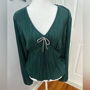 Rachel Zoe Deep Green Pleated Blouse with Bow
